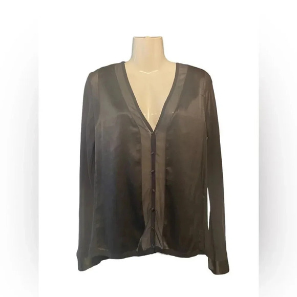 Unbranded Satin Button Down Cardigan with Silk Sheer Panels - Picture 1 of 9